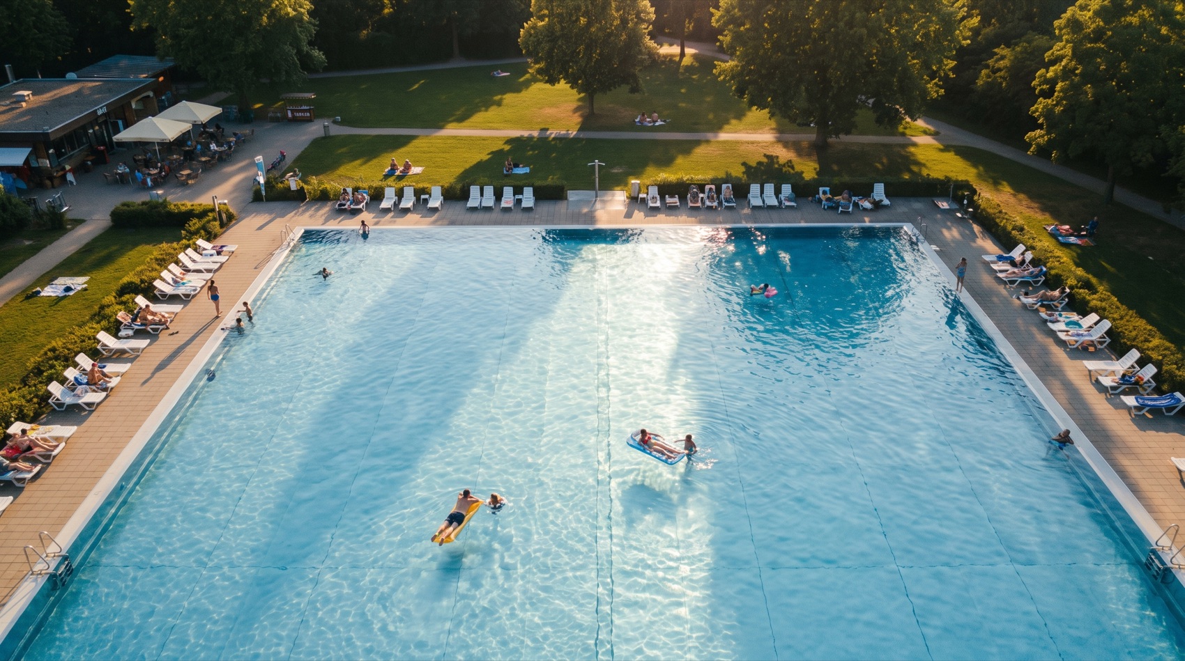 Vista aérea de una piscina pública tranquila